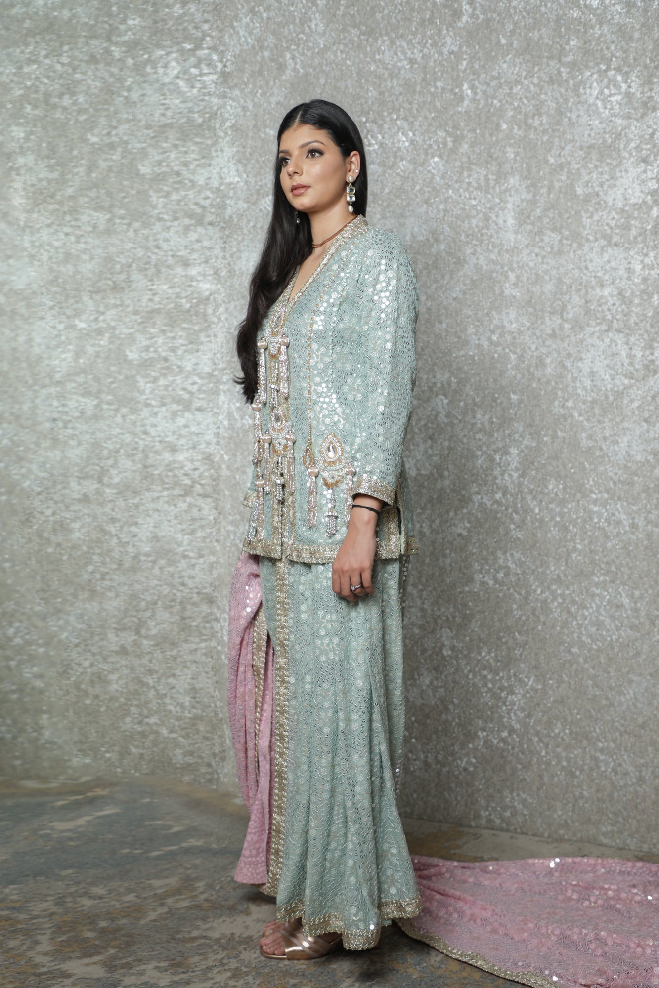 Glacier Glow Sequin Indo-Western Set