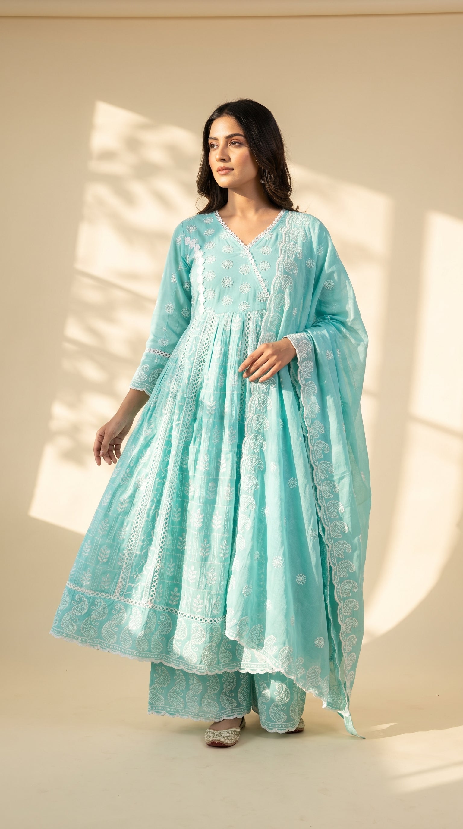 Serene Pastel Embroidered Anarkali Kurta Set