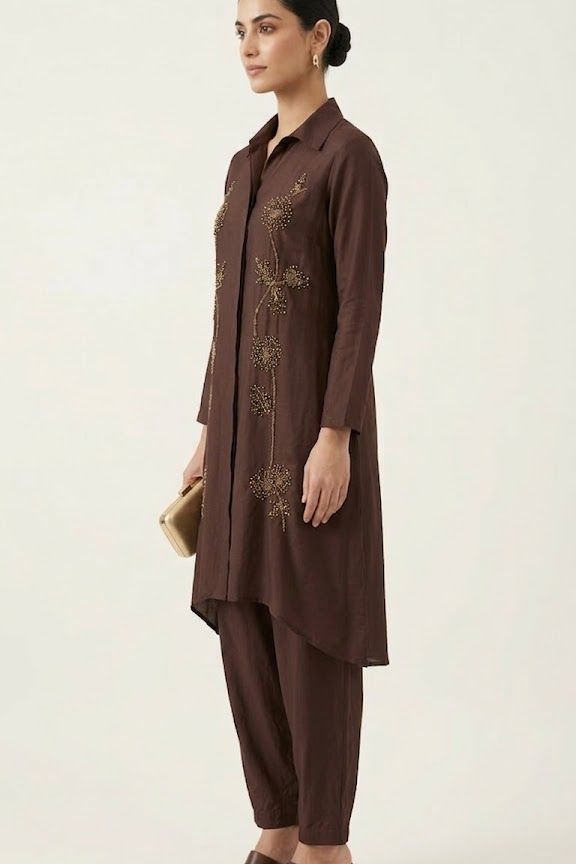 Cocoa Elegance Embroidered Co-ord Set