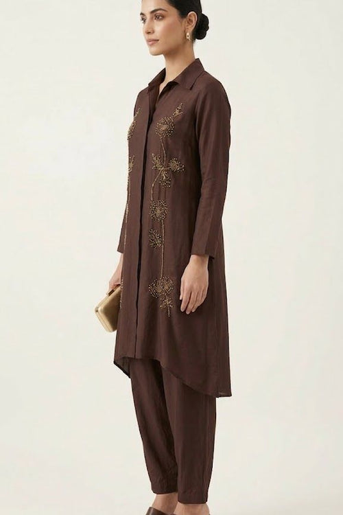 Cocoa Elegance Embroidered Co-ord Set