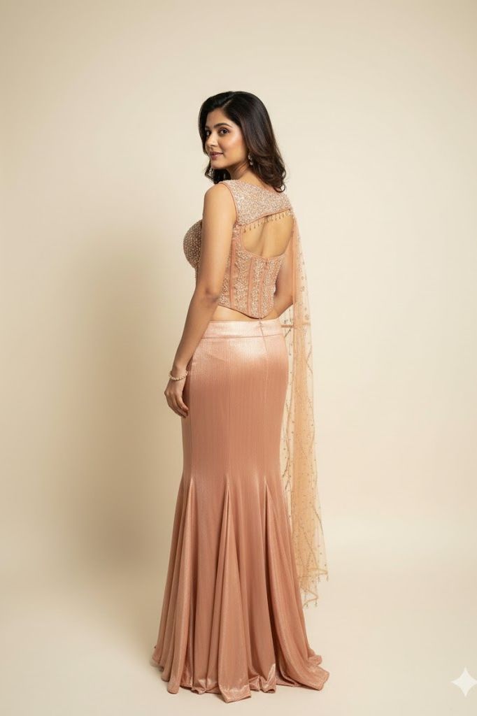 Peach Aura Shoulder-Pallu Lehenga