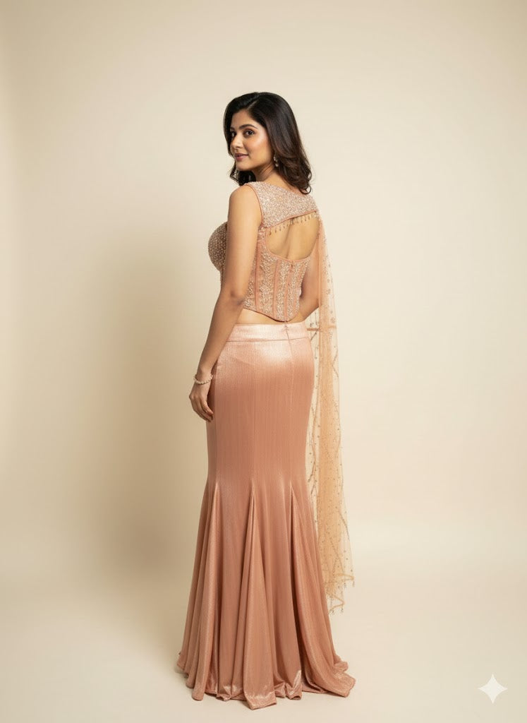 Peach Aura Shoulder-Pallu Lehenga