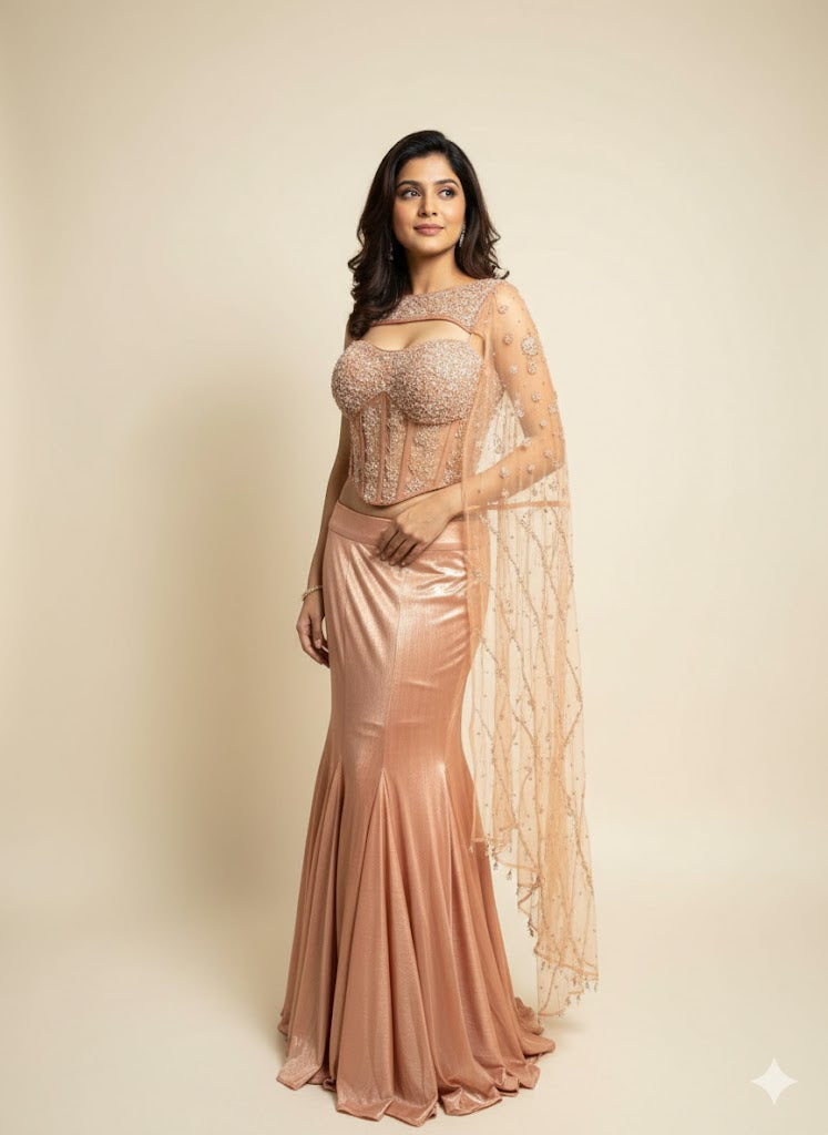 Peach Aura Shoulder-Pallu Lehenga