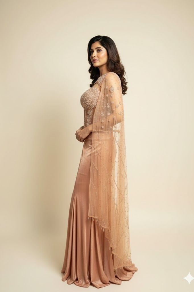 Peach Aura Shoulder-Pallu Lehenga