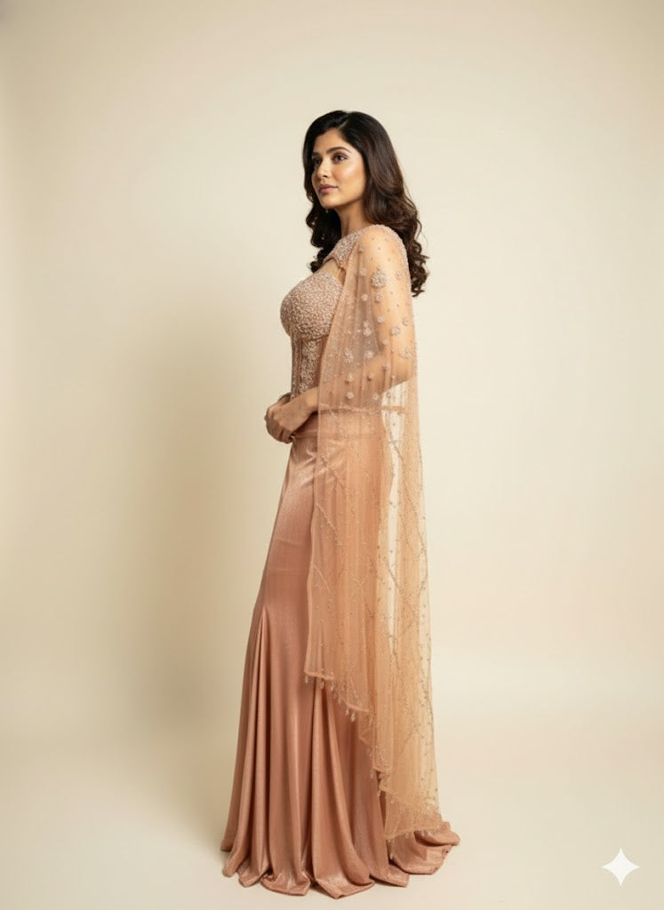 Peach Aura Shoulder-Pallu Lehenga