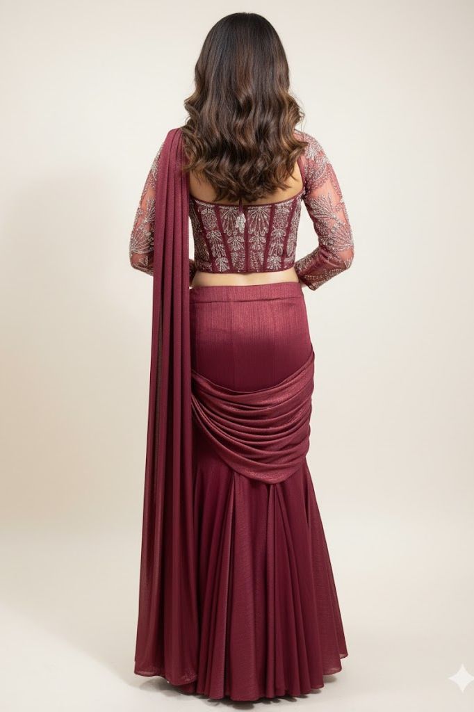 Wine Red Crop-Top Corset Party Lehenga Set
