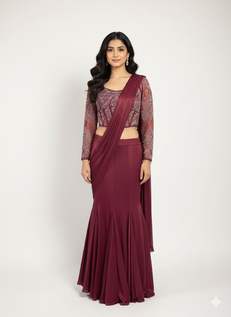 Peach Crop-Top Corset Party Lehenga Set