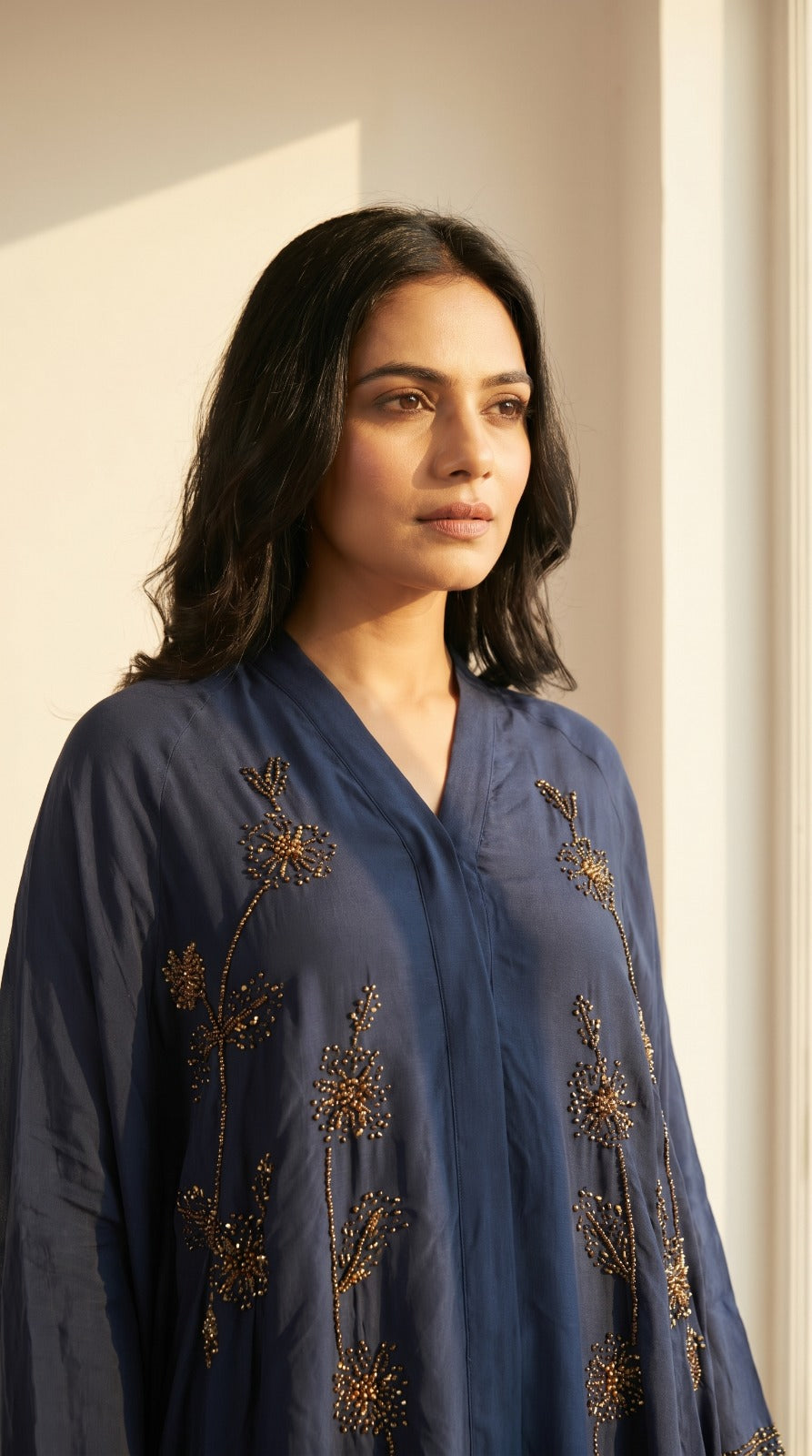 Midnight Azure Embroidered Kaftan Co-ord Set