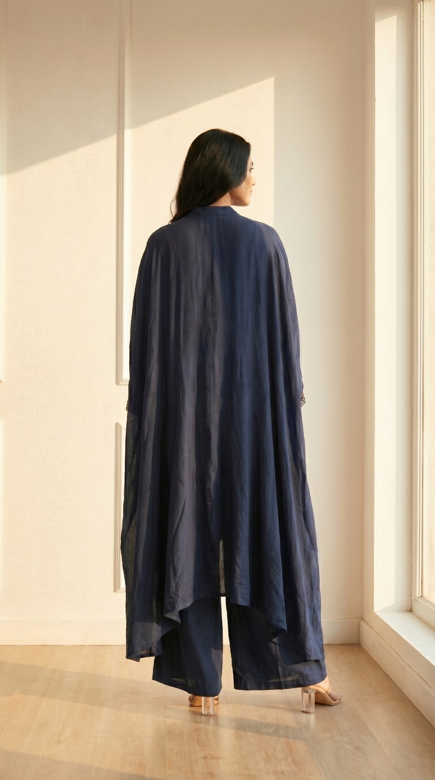 Midnight Azure Embroidered Kaftan Co-ord Set