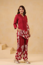Afreen Crimson Printed Silk Co-ord Set
