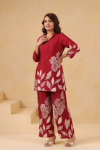 Afreen Crimson Printed Silk Co-ord Set