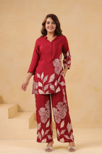 Afreen Crimson Printed Silk Co-ord Set