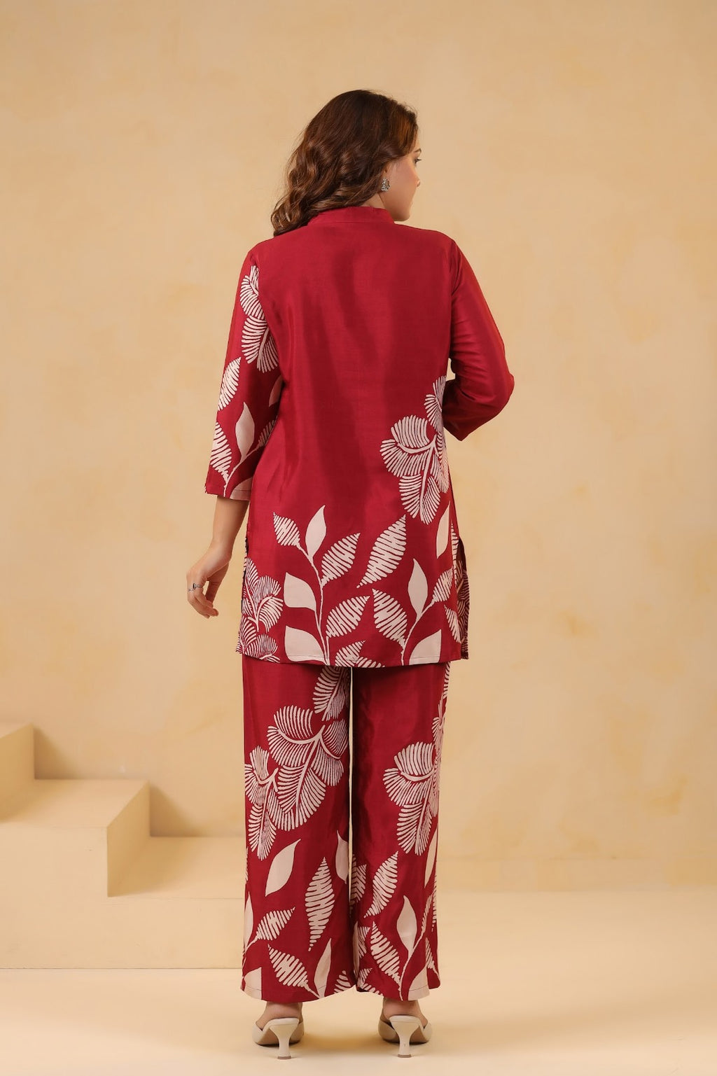 Afreen Crimson Printed Silk Co-ord Set