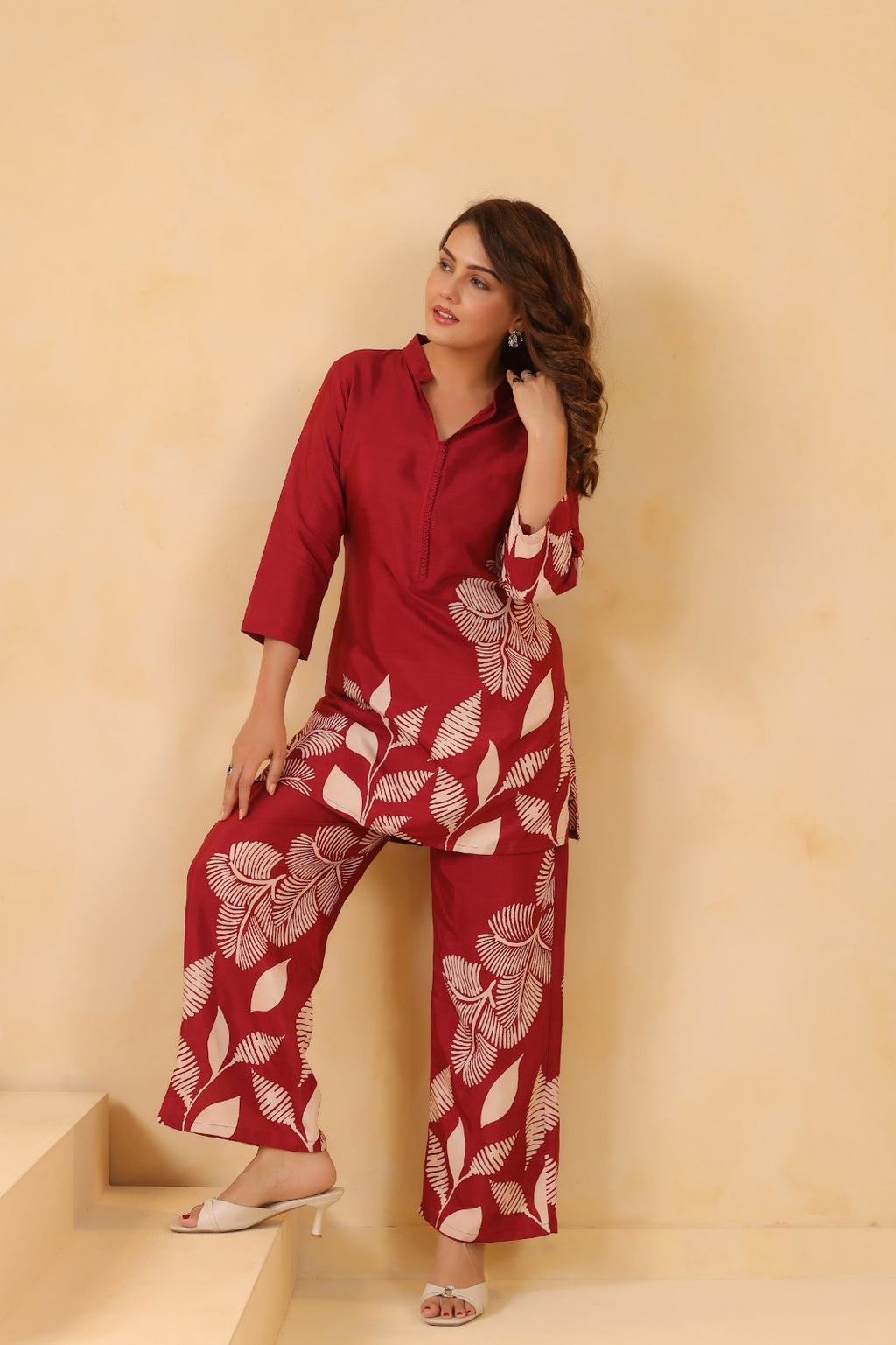 Afreen Crimson Printed Silk Co-ord Set
