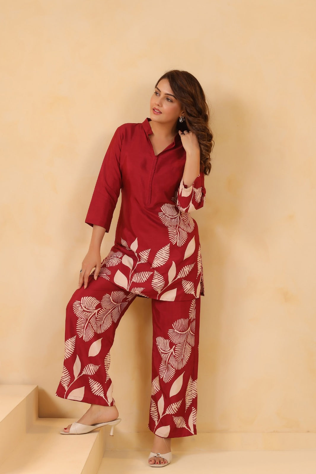 Afreen Crimson Printed Silk Co-ord Set