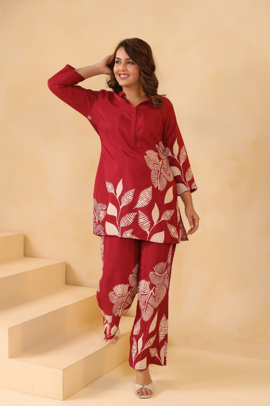 Afreen Crimson Printed Silk Co-ord Set