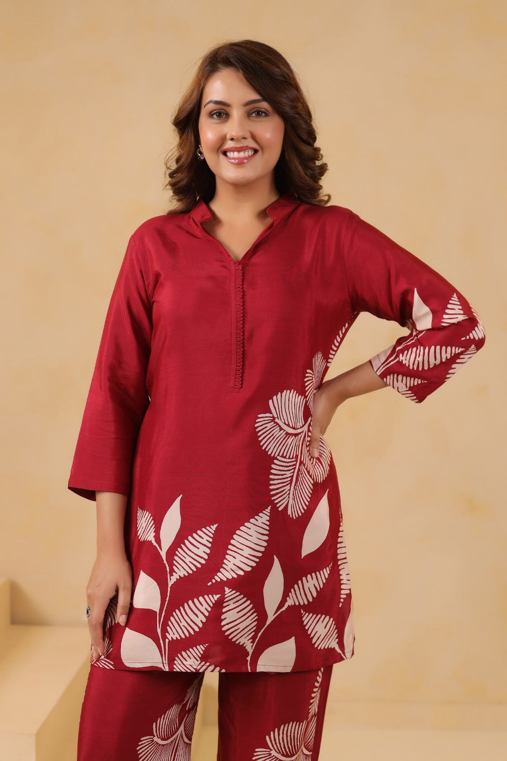 Afreen Crimson Printed Silk Co-ord Set