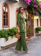 Sufiya Olive Green Cotton Embroidered Co-ord Set