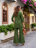 Sufiya Olive Green Cotton Embroidered Co-ord Set