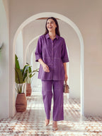 Firdaus Purple Cotton Topstitched Co-ord Set