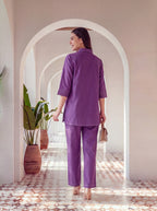 Firdaus Purple Cotton Topstitched Co-ord Set