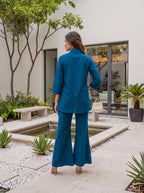 Sufiya Peacock Blue Cotton Embroidered Co-ord Set