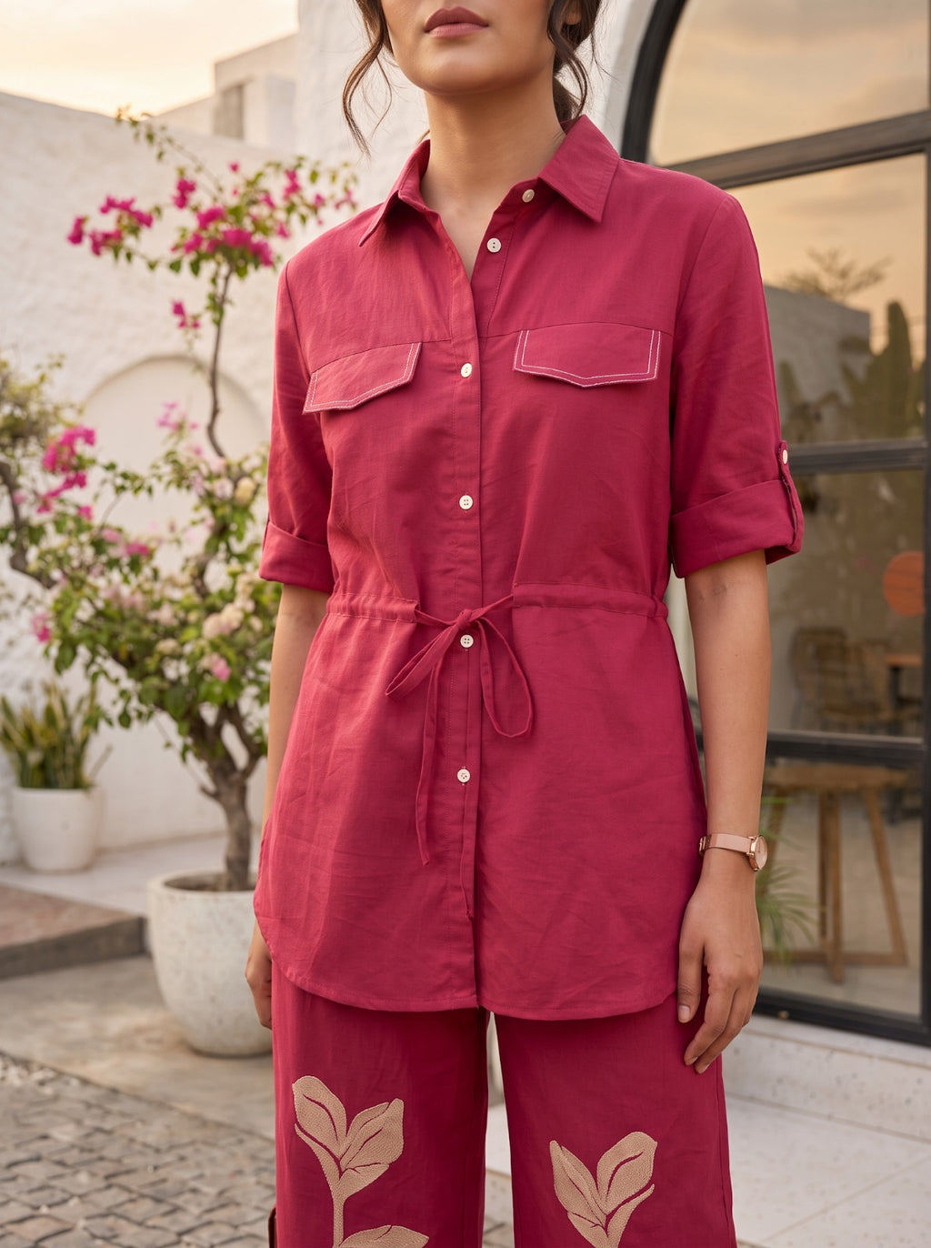 Zara Red Cotton Co-ord Set