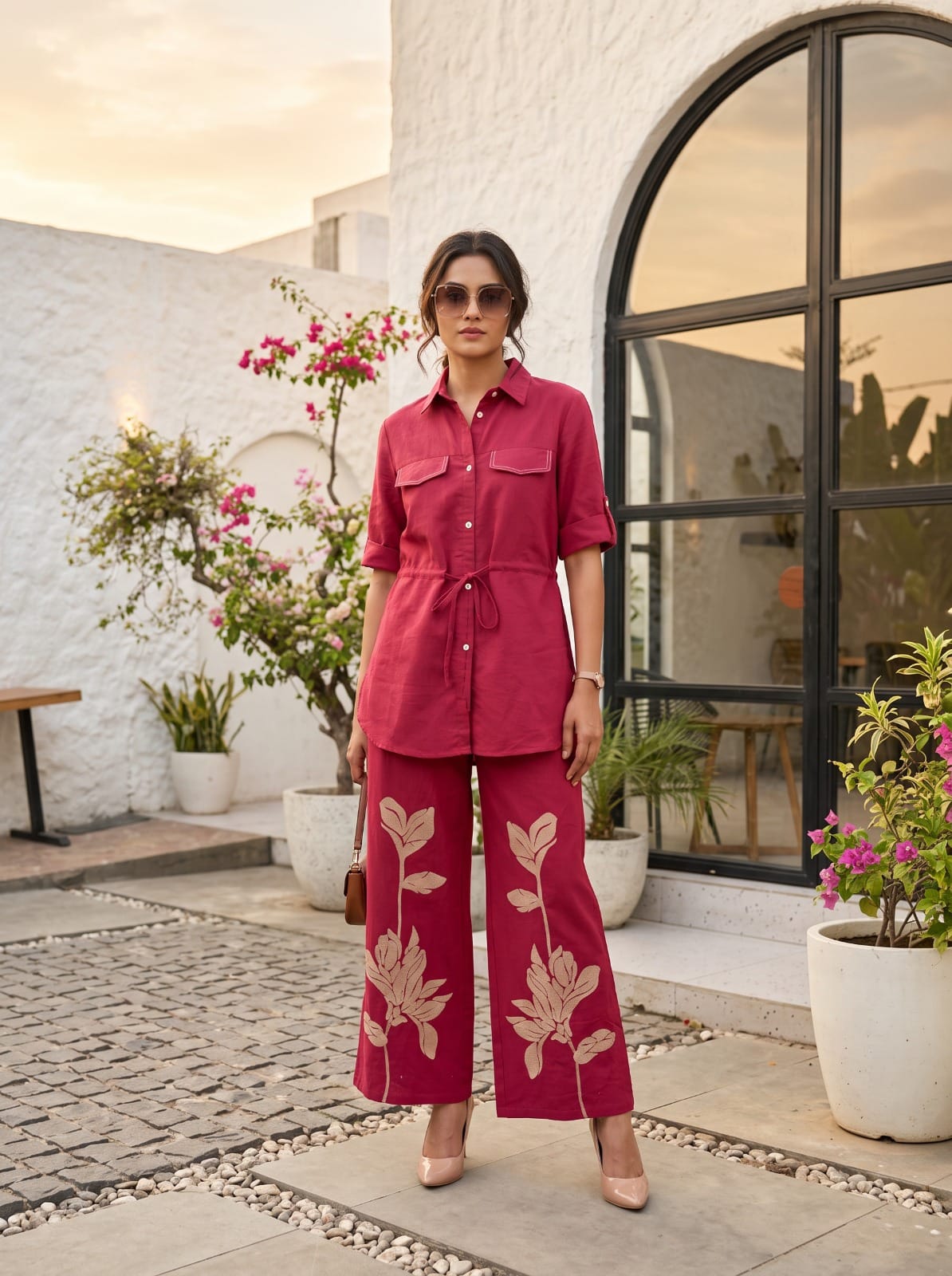 Zara Red Cotton Co-ord Set