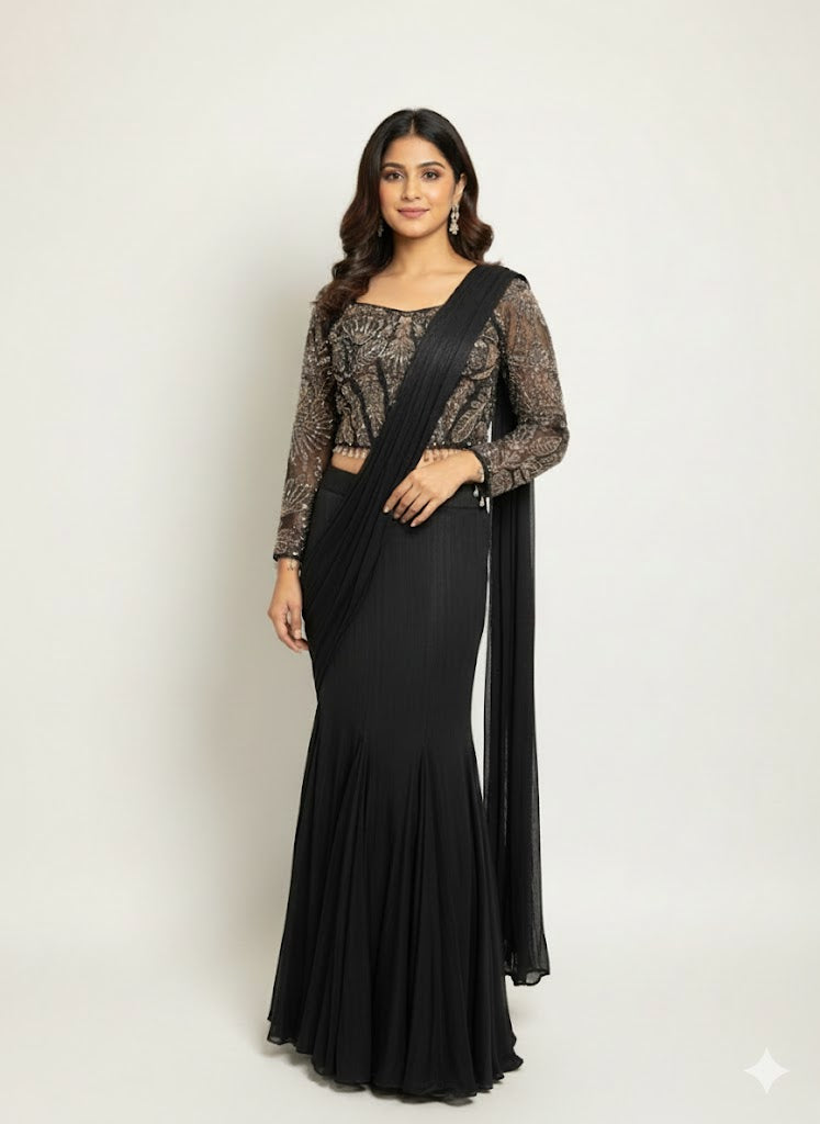 Peach Crop-Top Corset Party Lehenga Set