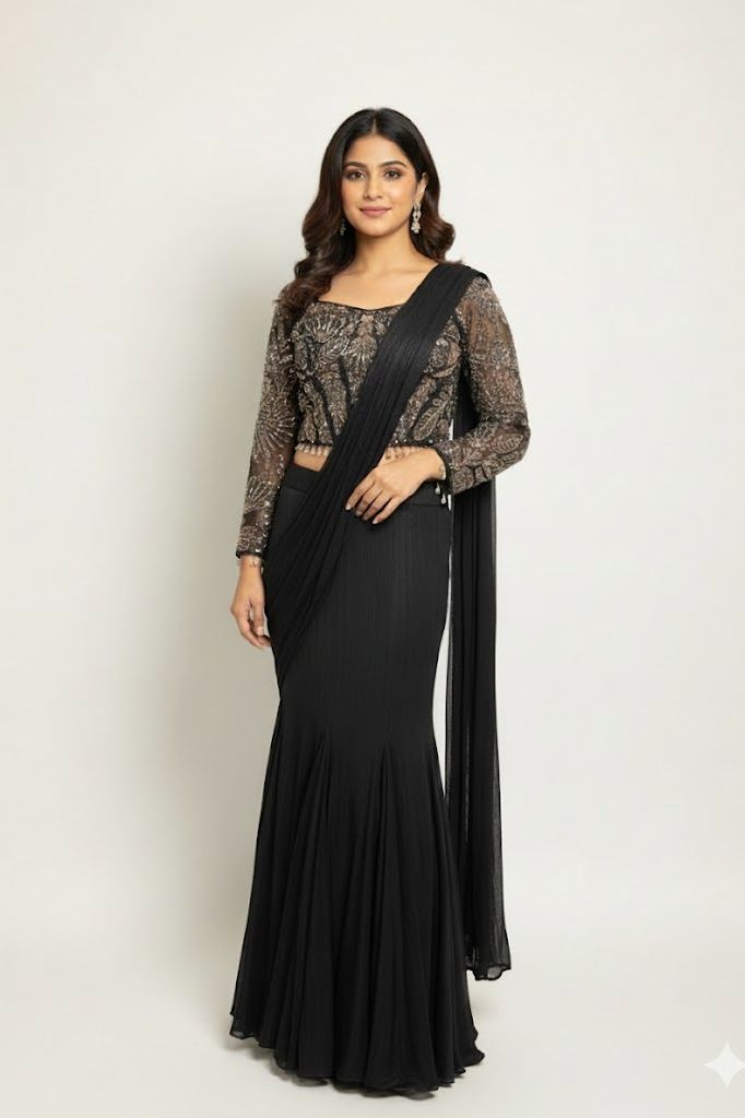 Black Crop-Top Corset Party Lehenga Set