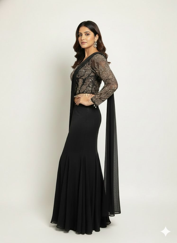 Black Crop-Top Corset Party Lehenga Set