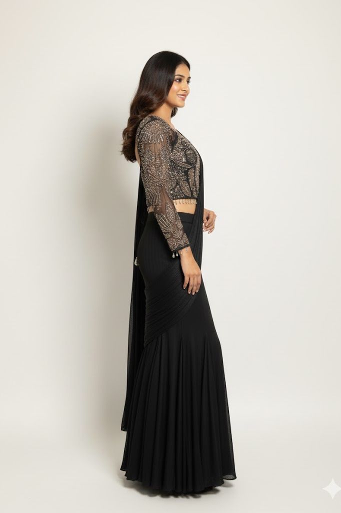 Black Crop-Top Corset Party Lehenga Set