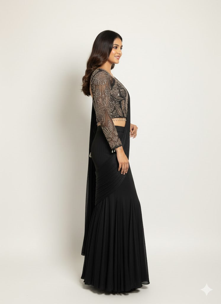 Black Crop-Top Corset Party Lehenga Set