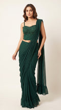 Zareen Emerald Green Drape Saree with Embellished Corset Blouse