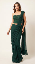 Meher Wine Shimmer Drape Saree with Corset Blouse