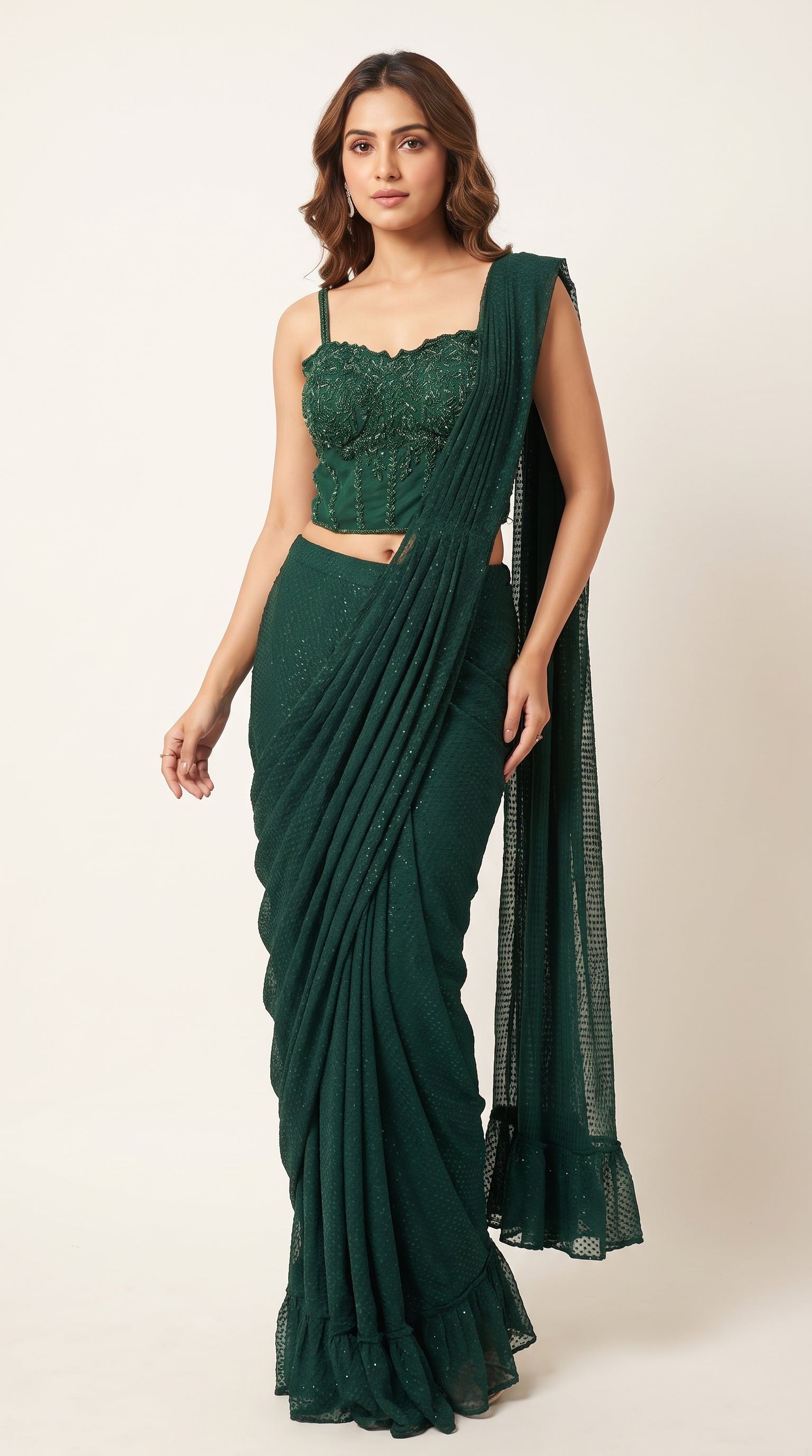 Meher Wine Shimmer Drape Saree with Corset Blouse