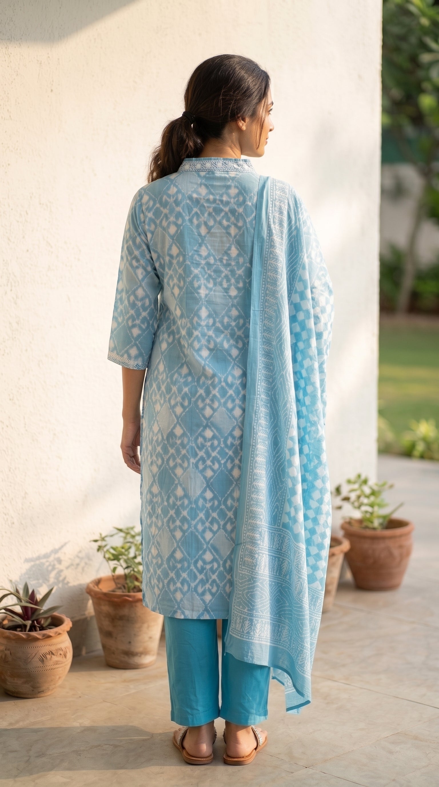 Aabira Sky Blue Cotton Printed Kurta Set
