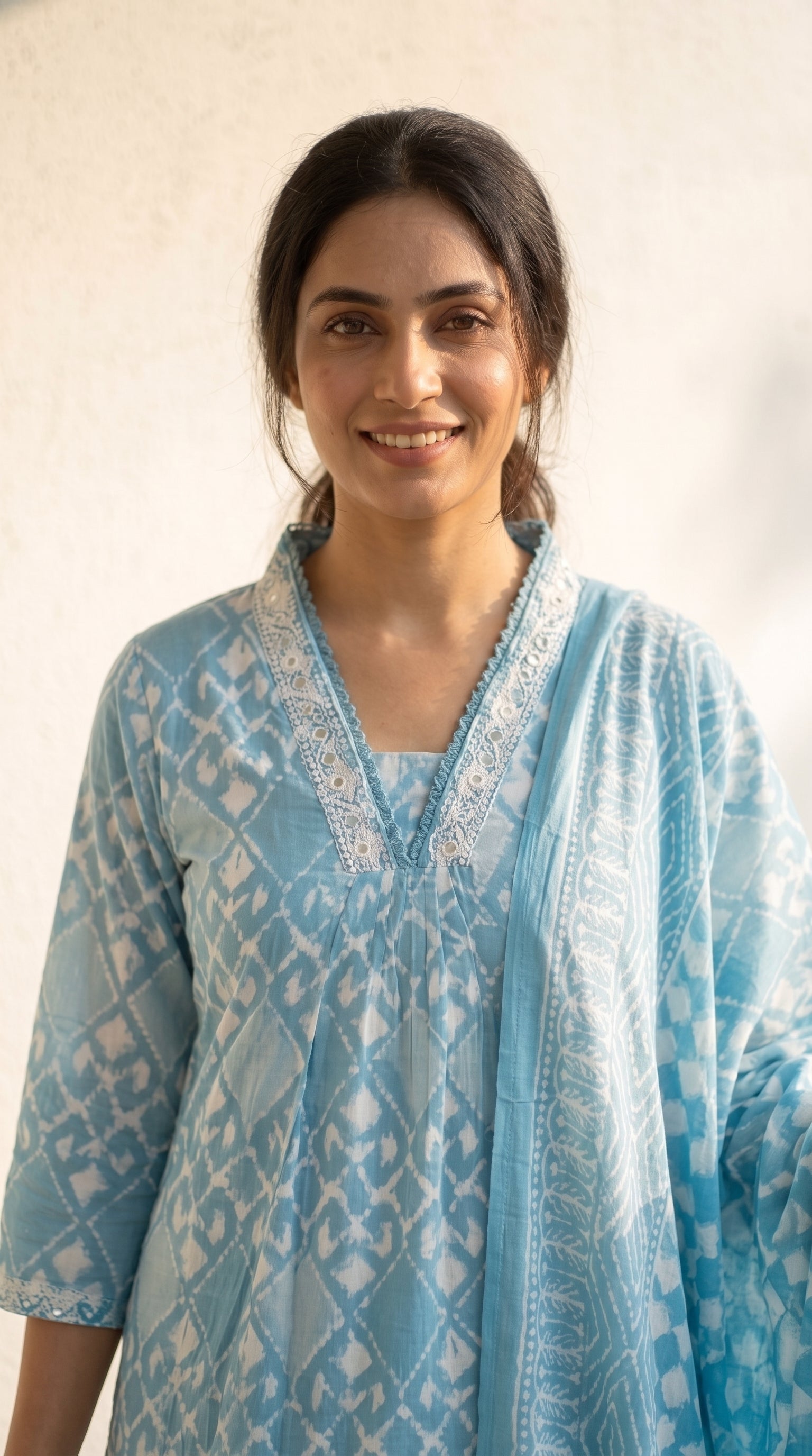 Aabira Sky Blue Cotton Printed Kurta Set