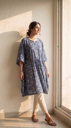 Elira Navy Floral Kaftan Kurta Set