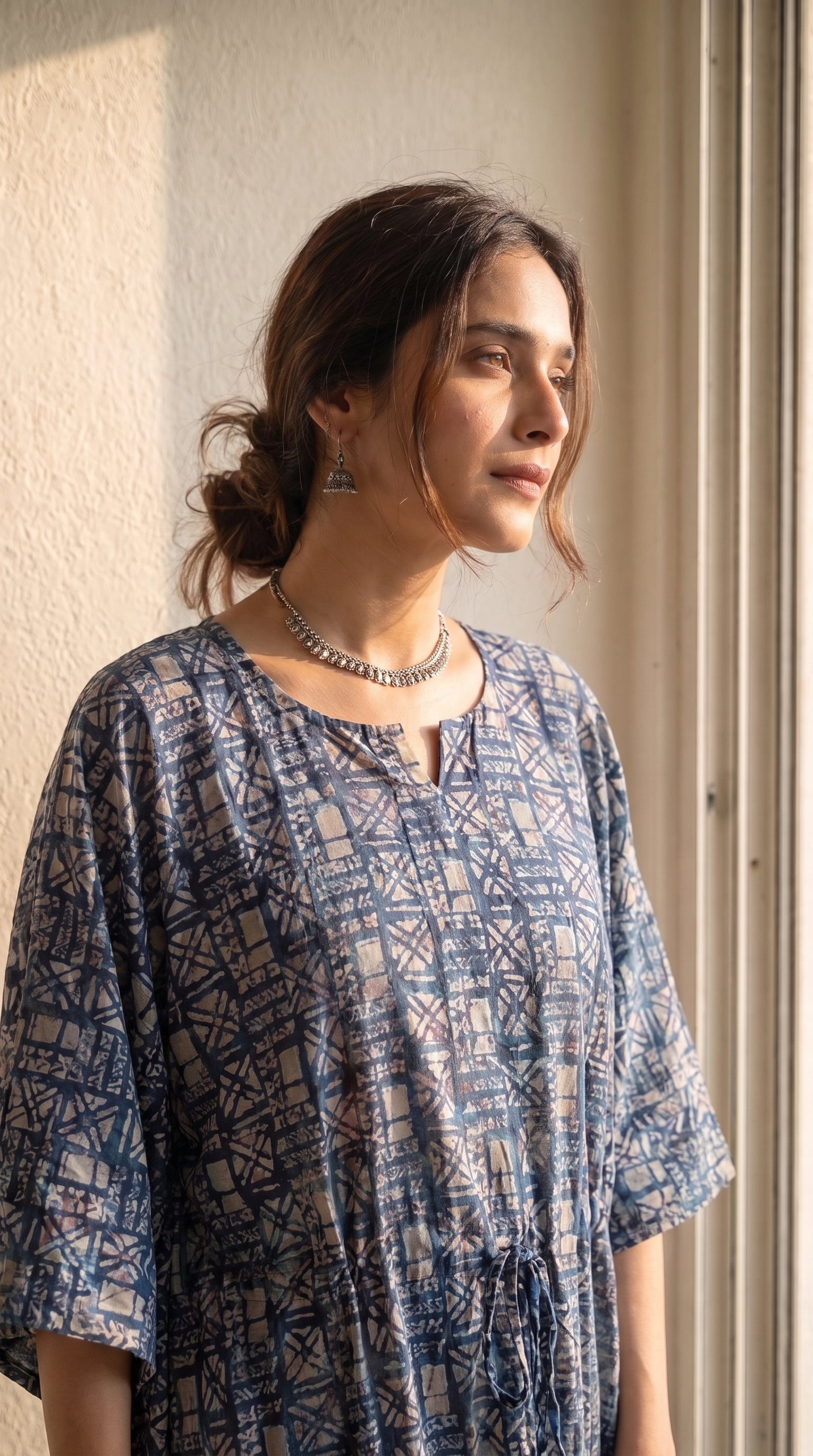 Elira Navy Floral Kaftan Kurta Set