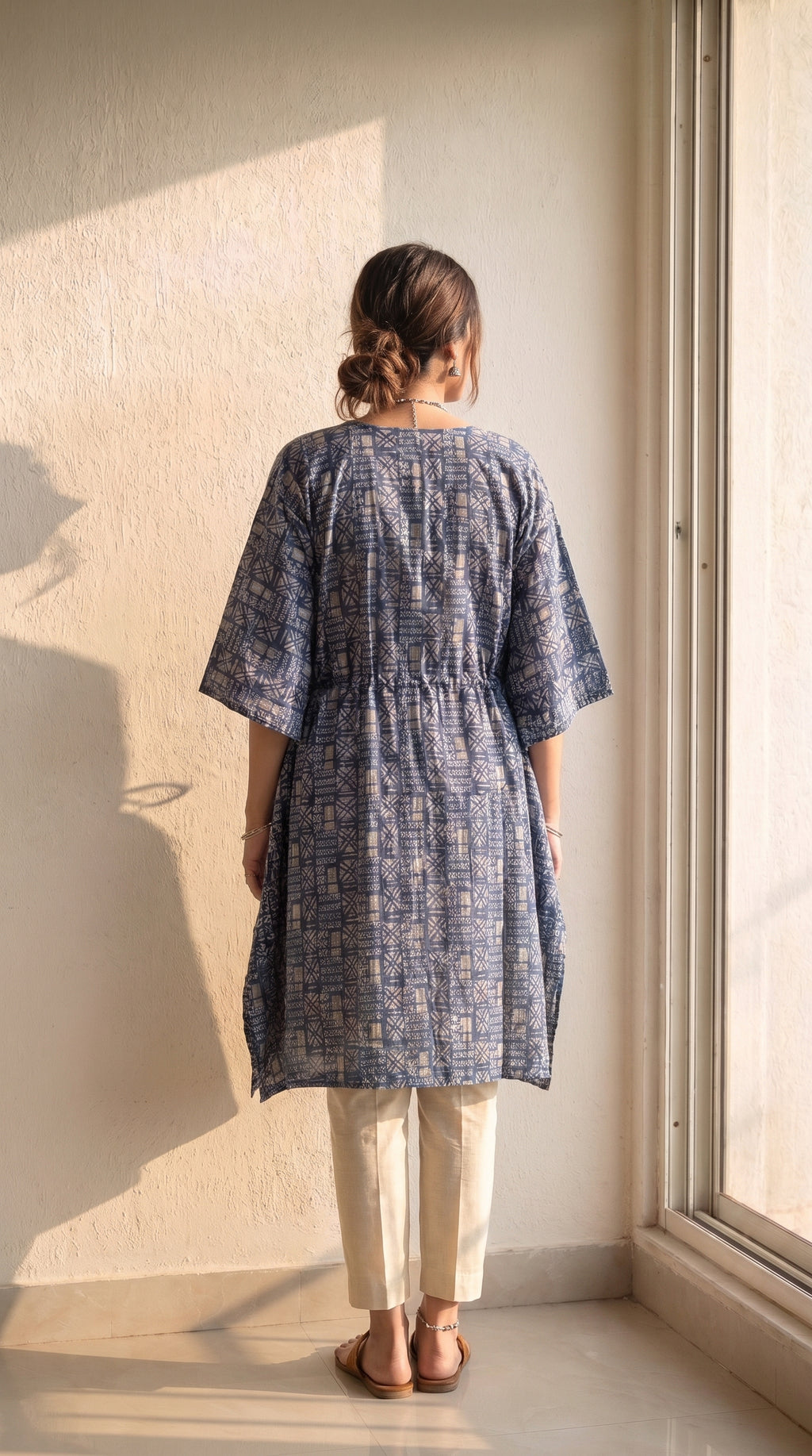 Elira Navy Floral Kaftan Kurta Set