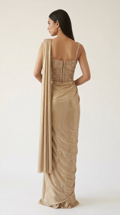 Beige Noir Corset Drape Dress
