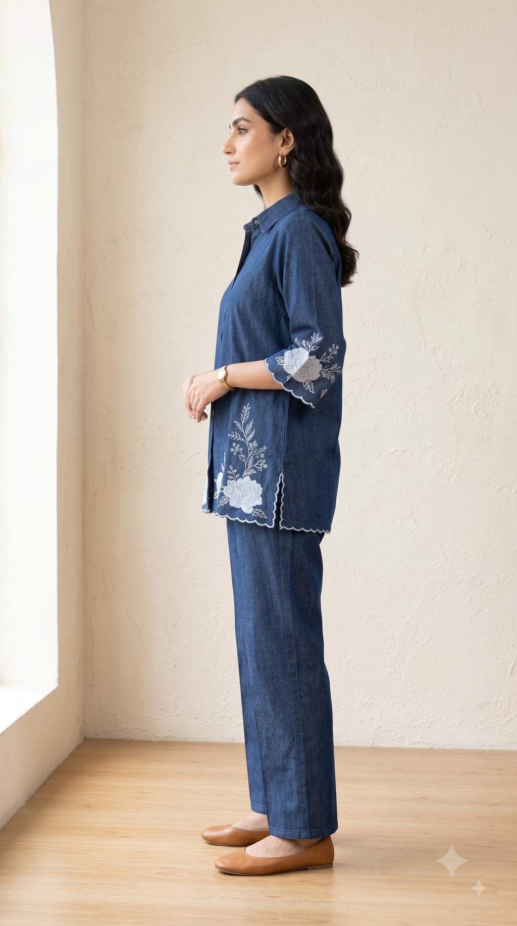 Zoya Indigo Blue Cotton Embroidered Co-ord Set