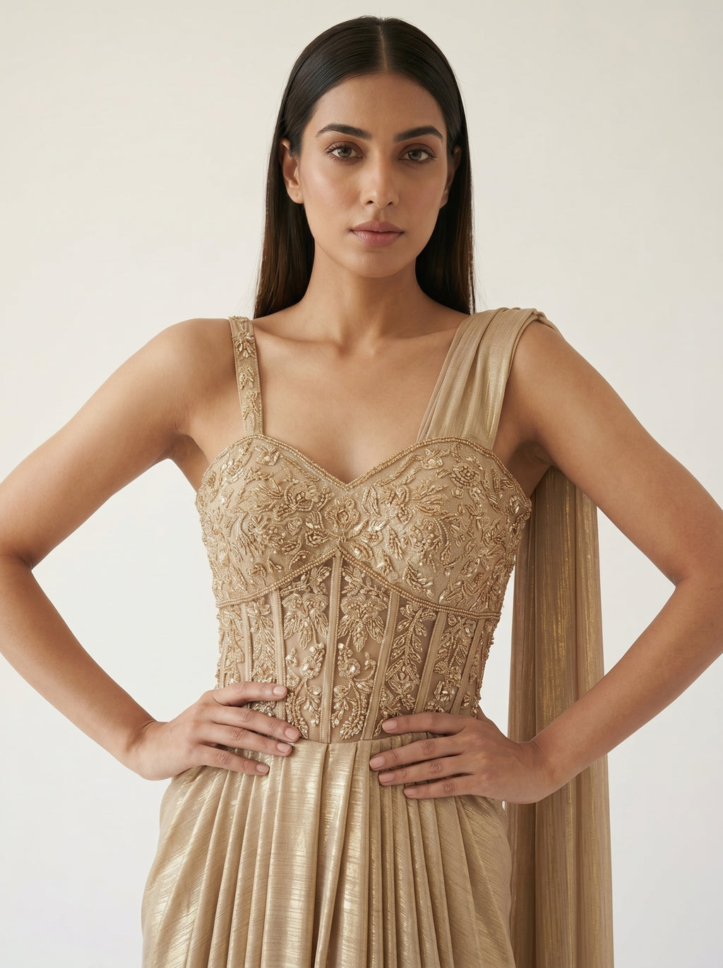 Beige Noir Corset Drape Dress