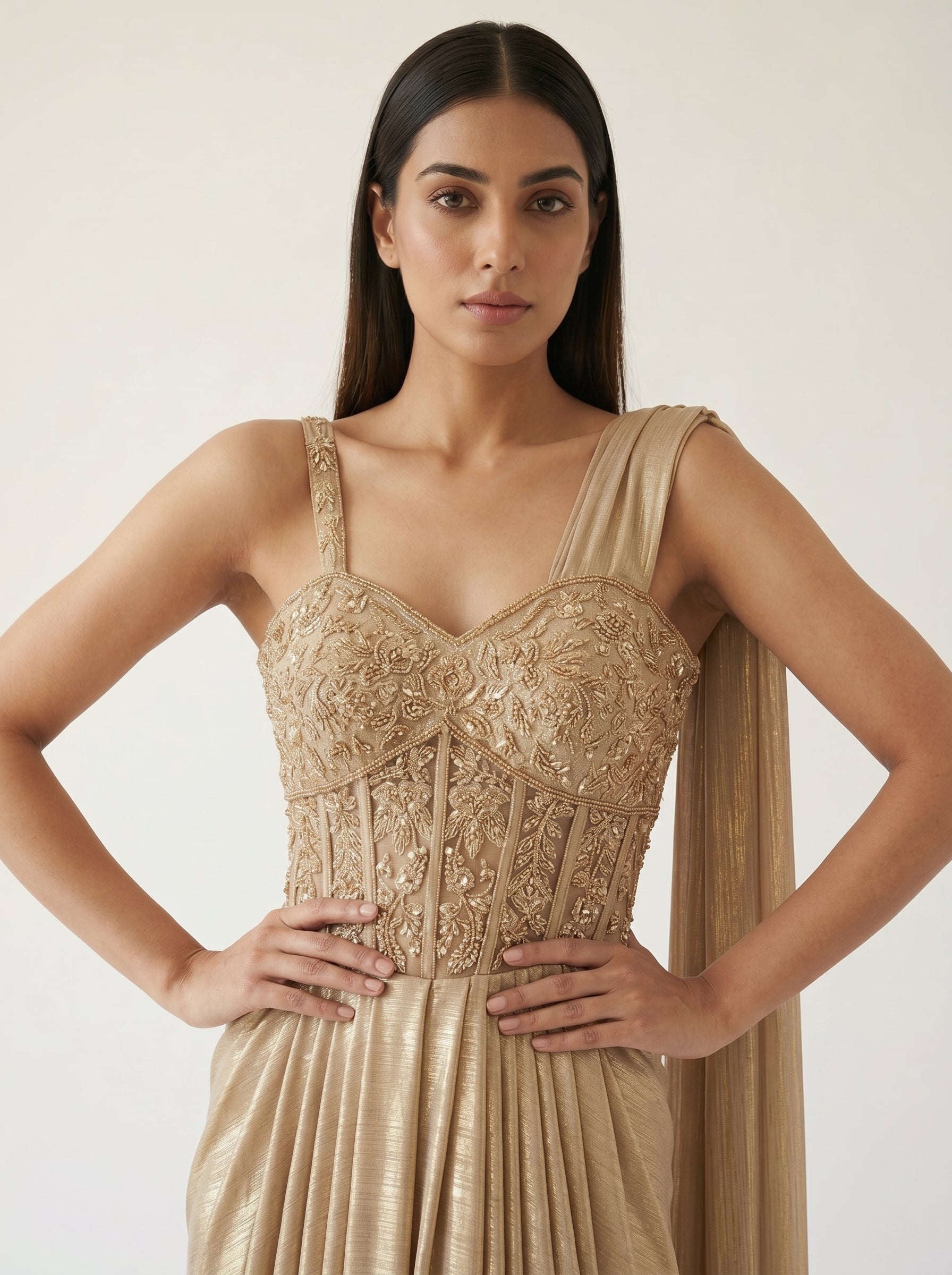 Beige Noir Corset Drape Dress