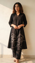 Nooré Black Cotton Elegance Kurta Set