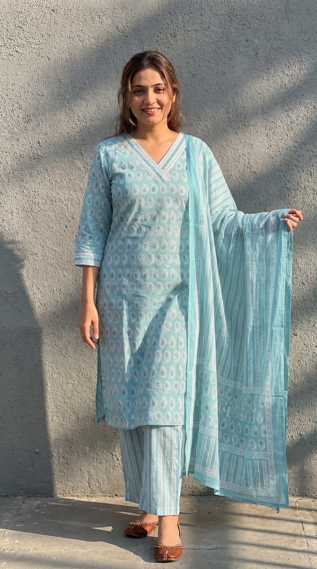 Firdaus Aqua Cotton Straight Kurta Set
