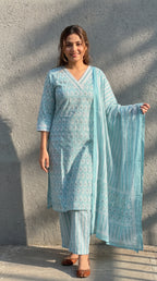 Firdaus Aqua Cotton Straight Kurta Set