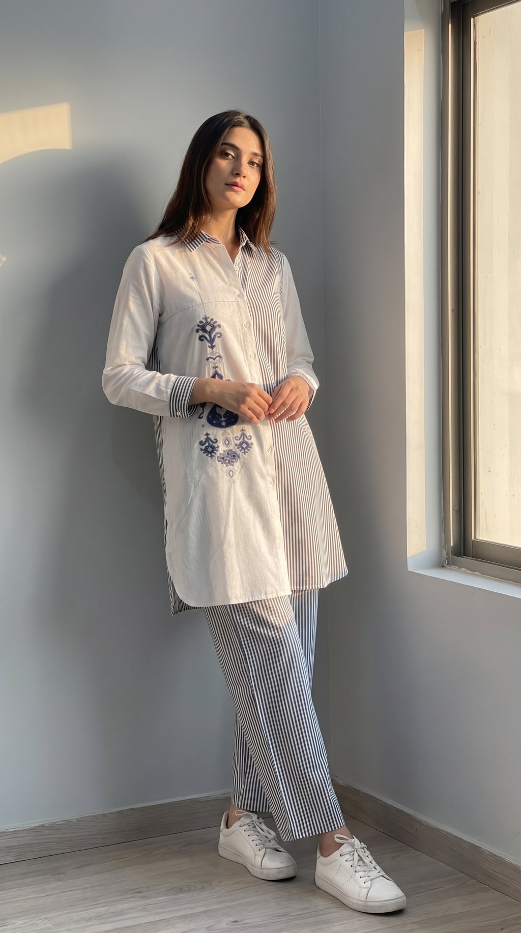 Soraya Indigo Cotton Striped Kurta Set
