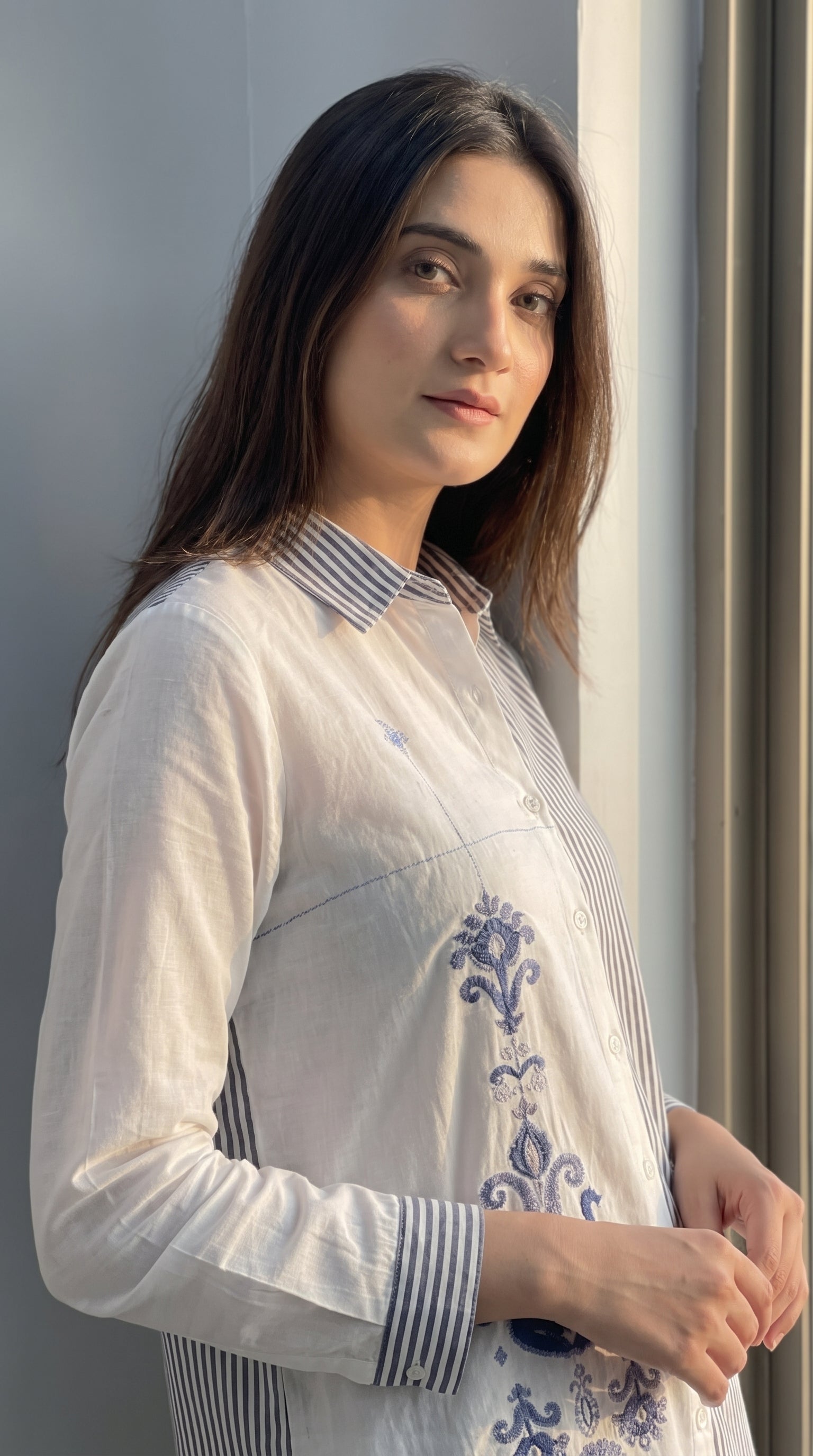 Soraya Indigo Cotton Striped Kurta Set
